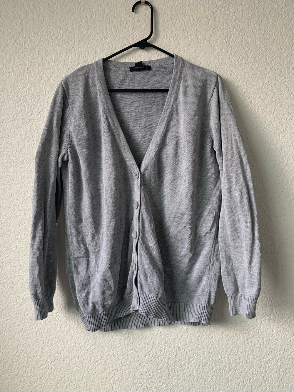 Forever 21 Light Gray V-Neck Button-Up Cardigan